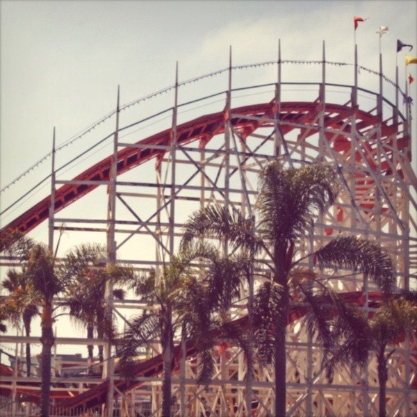 OVERSTOCK SALE! Mission beach roller coaster, big dipper, antique, San Diego, California, teal, green, mint, palm, fine art photograph 5"x5"