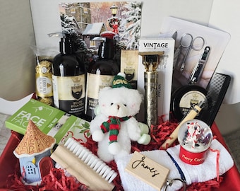 Personalisiertes Weihnachtsgeschenk-Set für Herren, Bartschneider, Öl & Schokolade mit eingravierten Namen, Weihnachtsgeschenk für ihn, Weihnachtsidee