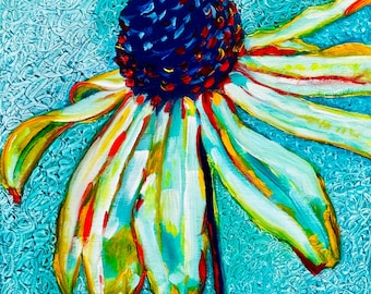 Black Eyed Susan Oil Painting - 8x8-inch on Wooden Board