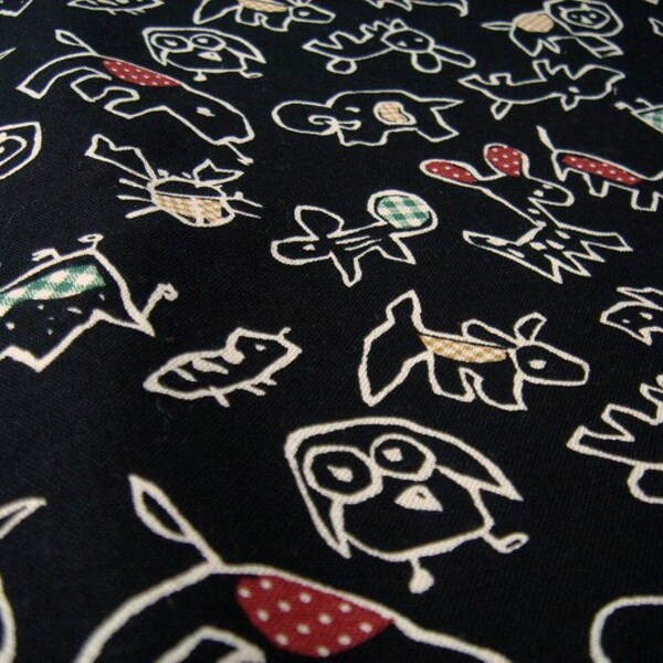 Painting Look Kawaii Animals in Black  -  Japanese  -  Cotton\/Linen  -  EK-QS33502B