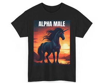 Alpha Male T-Shirt Tee Top Funny Meme Unicorn Gift Unisex Prank Fathers Day