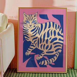 Retro Maximalist Katze Wand Kunst Druck Eclectic Funky Katze druckbares buntes Plakat digitaler Download Dopamin Dekor Katzenliebhaber Geschenk