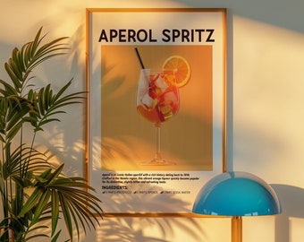 Affiche d'art mural cocktail cocktail Spritz Aperol | Maison Décoration murale d'un bar, Décoration de cuisine, Cadeau de pendaison de crémaillère, Cadeau pour amateur de cocktails