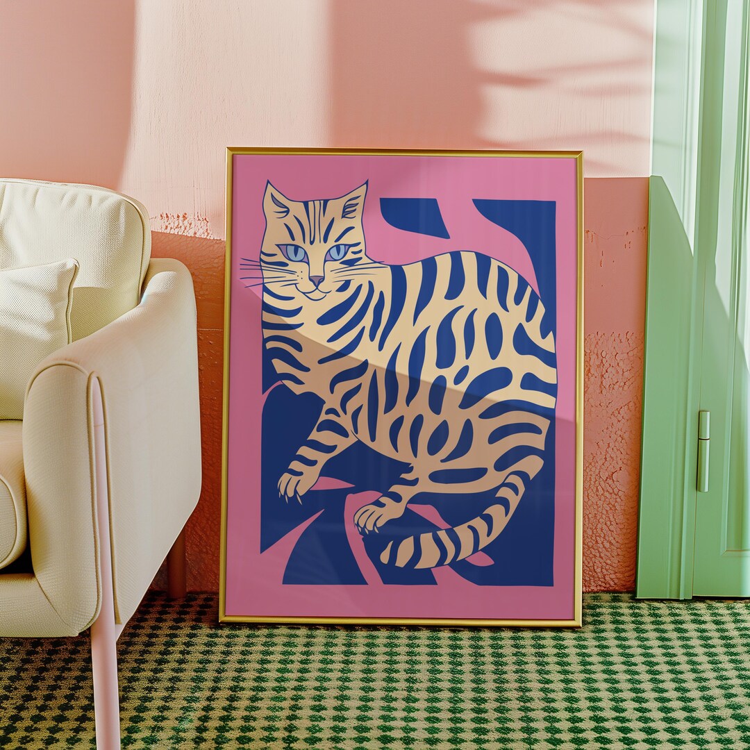 Retro Maximalist Cat Wall Art Print Eclectic Funky Cat Printable ...