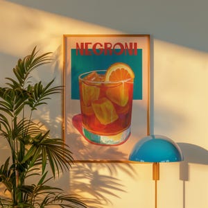 Negroni Wall Art Cocktail Print Art, Digital Art Download, Retro Cocktail Print, Cocktail Bar Printable Art, Kitchen Wall Art