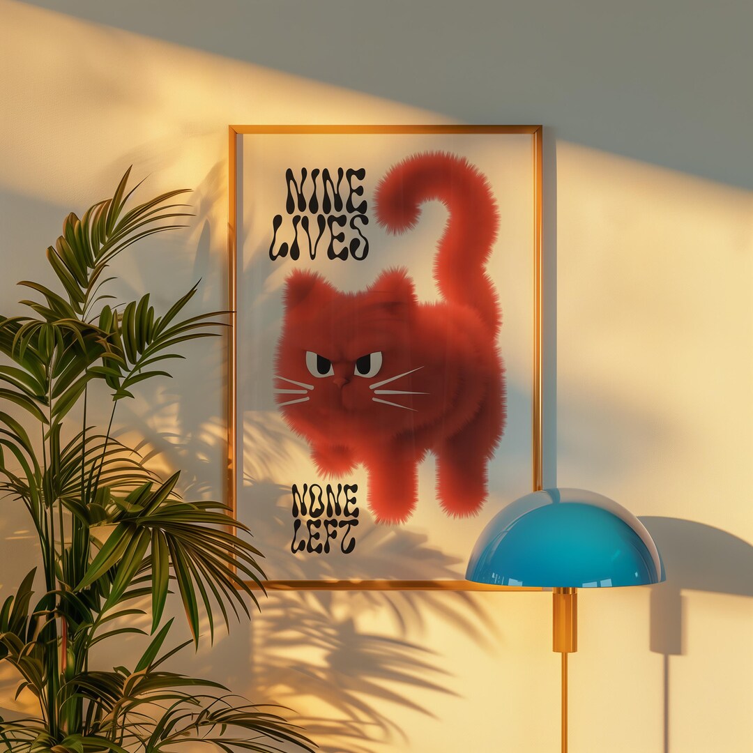 Retro Maximalist Cat Digital Wall Art Print Eclectic Funky Cat Poster ...