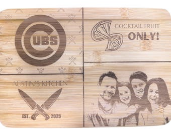 Personalized Laser Engraved Bamboo Cutting Board: Double-Sided Photo, Logo, Name