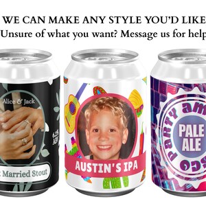 12 Custom Beer Can Labels, Liquor Bottle Label, Bulk Vinyl Label for Celebrations, Birthdays, Weddings, Special Occasions, Water-Resistant