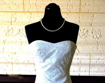 Satin Strapless White Drop Waist Dress
