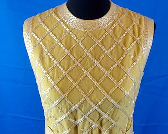 Yellow Hand Beaded Mid Century Modern Dress