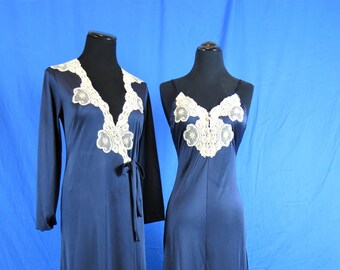 Navy Blue Hensen Kickernick Gown and Robe Set