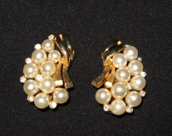 FREE US SHIPPING Earrings with Clusters of Faux Pearls and Rhinestones