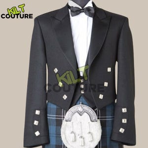 Scottish Men&#39;s Wedding Prince Charlie Kilt Jacket & 3 Buttons Vest