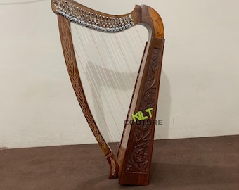 Handcrafted 22 Nylon Strings Lever Lyre Harp - Solid Rosewood Lyre Harp - Irish Lyre Harp - Celtic Design Highland Harp - Case + Strings Set