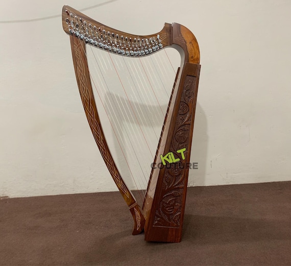 Handcrafted 22 Nylon Strings Lever Lyre Harp - Solid Rosewood Lyre Harp - Irish Lyre Harp - Celtic Design Highland Harp - Case + Strings Set