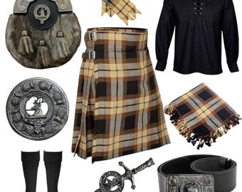 Men's Davidson Clan Crest Kilt Set 10 Pieces Scottish Wedding Kilt Outfit Tartan Kilt Set Available in 45+ Clan Tartans