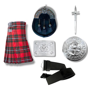 Scottish Men&#39;s Macgregor Clan Tartan Kilt Set - Highland Thistle Wedding Kilt Outfit Available in 45+ Clan Tartans