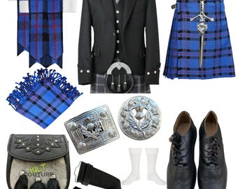 Scottish Thistle 12 Pieces Kilt Set Men's Wedding Kilt Outfit Argyle Jacket Vest Kilt Outfit Available in 45+ Clan Tartans