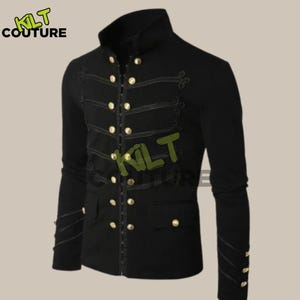 Scottish Men&#39;s Medieval Knight Victorian Gothic Style Jacket Steampunk Gothic Black Jacket