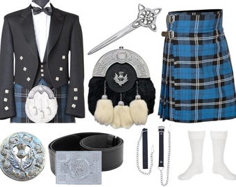 Men's Celtic Knot Kilt Outfit Scottish Prince Charlie Kilt Wedding Set Tartan Kilt Outfit Available in 50+ Clan Tartans