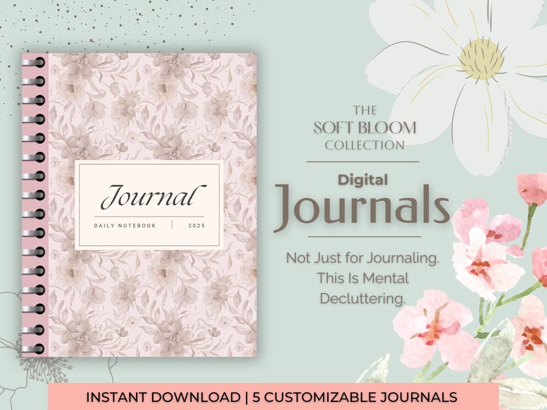 Soft Bloom Digital Notebook Set | 5 Hyperlinked Notebooks | Floral ...