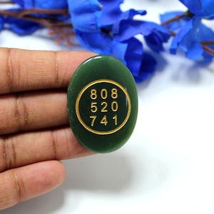 Green Jade Oval Zibu Engraved Symbol Crystal