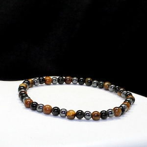 4 mm armband met drievoudige bescherming: tijgeroog, hematiet en obsidiaan