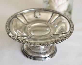 Vintage Hotel Stevens, Chicago Crested Compote, Bon Bon Stand, Hotel Silver