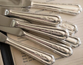 Set of 7 Vintage Ritz Carlton Hotel Luncheon Knives, Hotel Silver