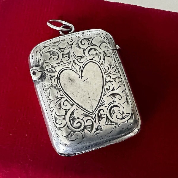 Victorian English Sterling Silver Vesta Pendant with Heart Center