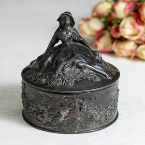 Victorian French Figural Floral Repousse Tufted Box