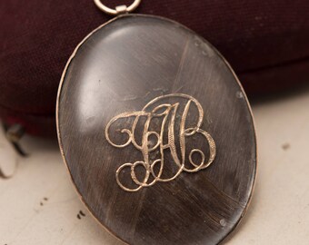 Huge Victorian, Georgian 9K Gold Double-Sided Quartz Mourning Woven Hair Pendant, Mourning Brooch