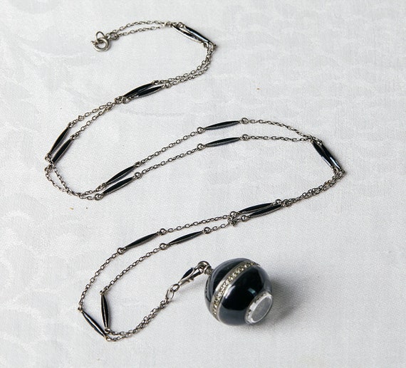 Edwardian Enameled Diamond and Silver Pendant Wat… - image 4
