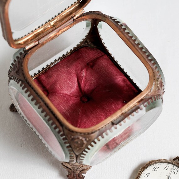 19th C. French Glass Casket Jewelry Box with Tuft… - image 5