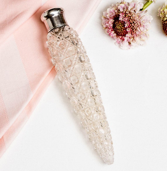 Victorian Tiffany & Co Silver Cut Crystal Lay Down Perfume Bottle