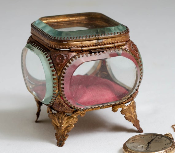 19th C. French Glass Casket Jewelry Box with Tuft… - image 4