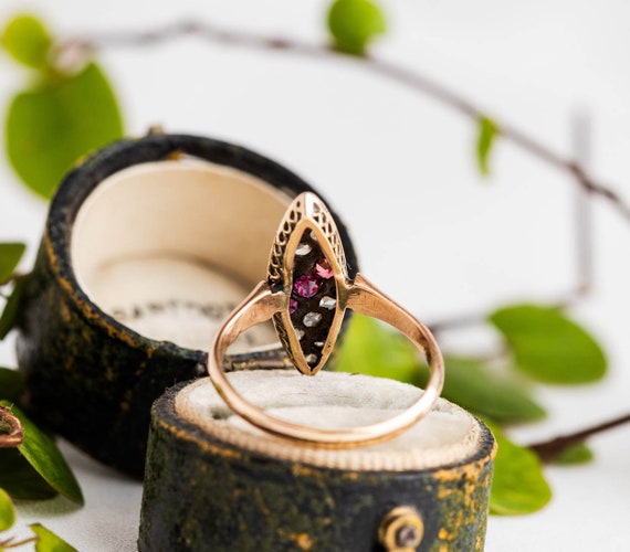 Victorian 14K Rose Gold Striped Ruby, Rose Cut Di… - image 5