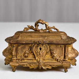 Large Ornate Antique French Gilt Metal Box
