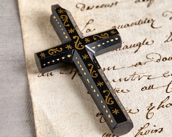 Large Victorian French Jet Cross Pendant