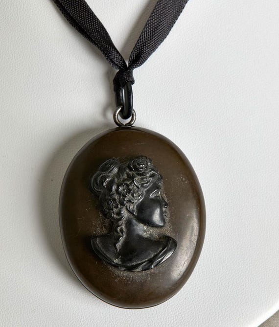 Victorian Gutta Percha Cameo Locket Pendant