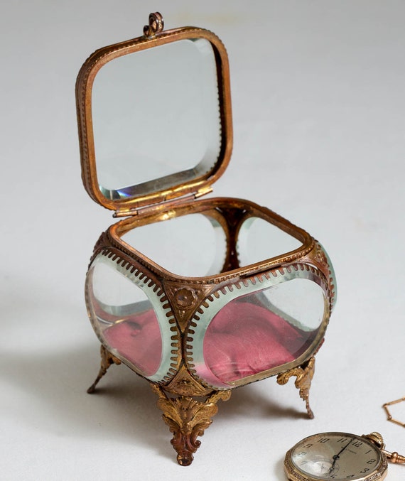 19th C. French Glass Casket Jewelry Box with Tuft… - image 3