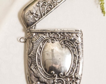 Large Victorian Sterling Silver Repousse Card Case