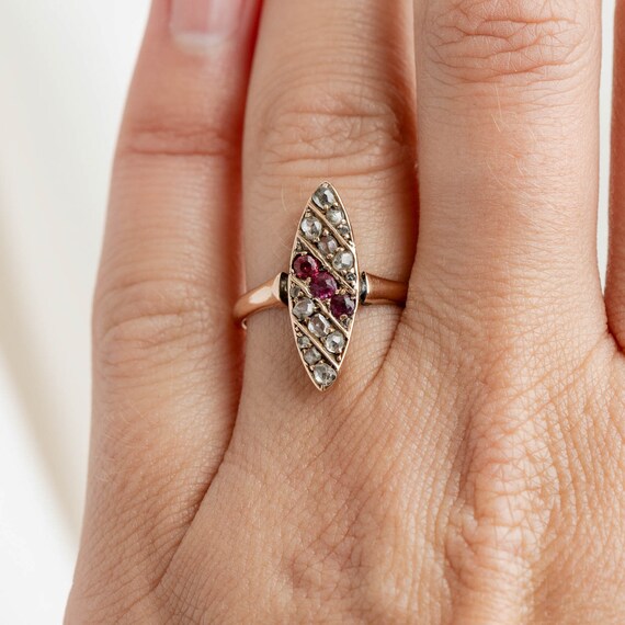 Victorian 14K Rose Gold Striped Ruby, Rose Cut Di… - image 8