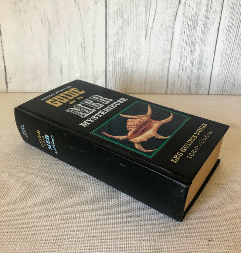 K&ouml;nnte beinhalten: Ein schwarzes Buch mit dem Titel "GUIDE de la MER Myst&eacute;rieuse" mit goldener Schrift und einer Muschelillustration. Das Buch geh&ouml;rt zur Reihe "LES GUIDES NOIRS". Der Buchr&uuml;cken zeigt ebenfalls den Titel. Das Buch liegt auf einer hellbeigen Oberfl&auml;che.