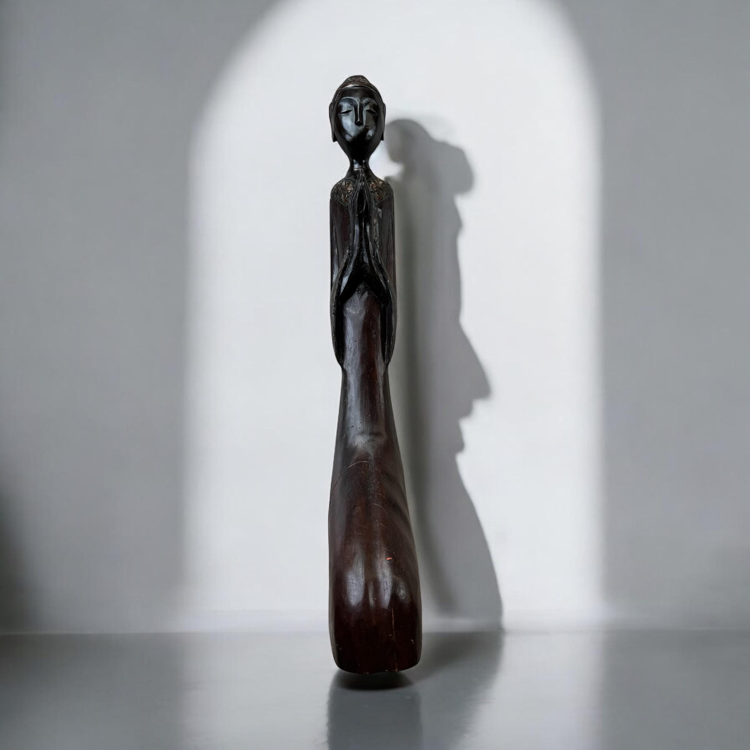 Rare Tall Vintage Wood Art Carved African Tribal Statue Decor Primitive  - J