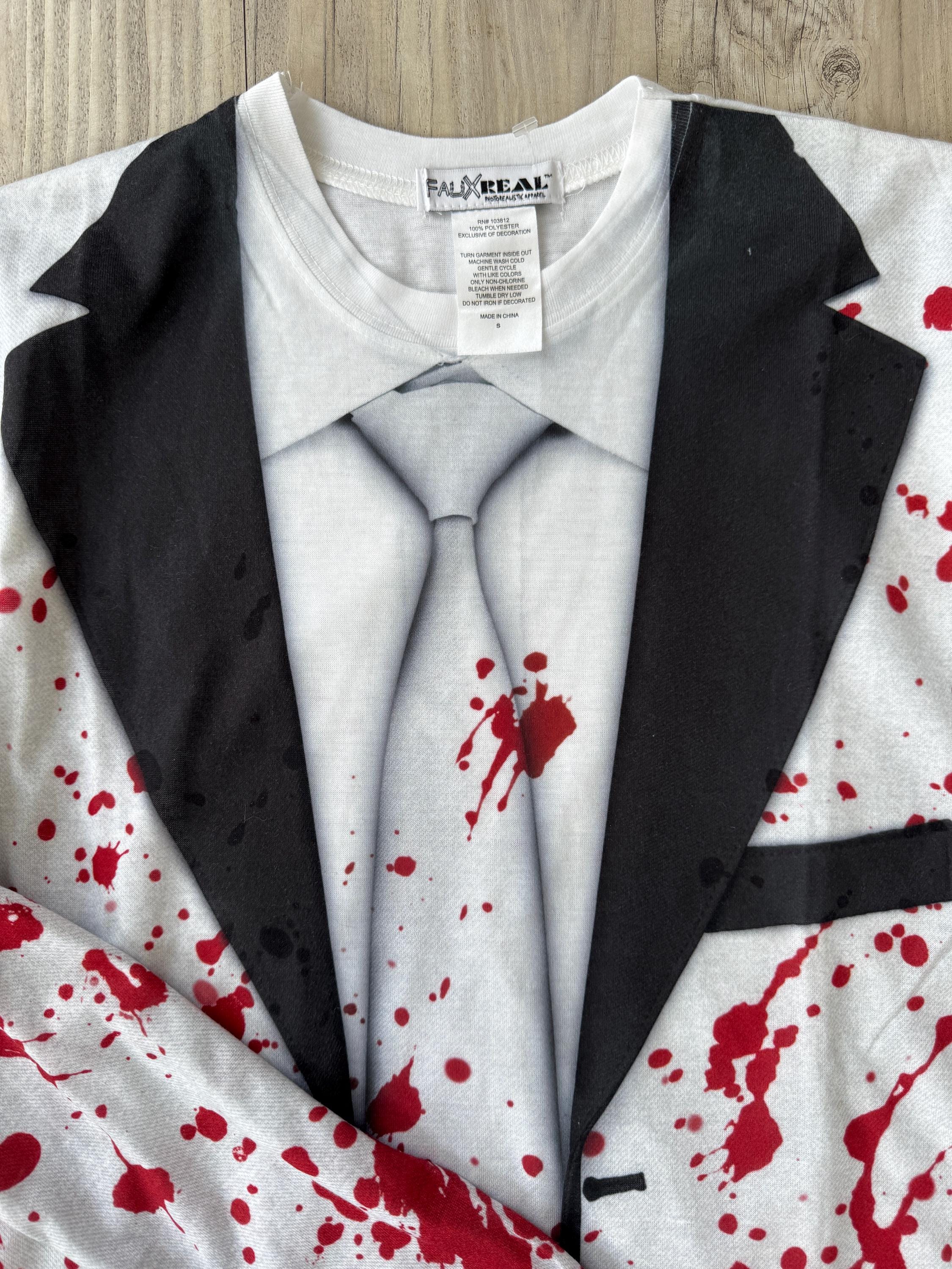 bloody dress shirt Mens Small Faux Real Brand Halloween Bloody Murder Shirt and Tie New No Tag  - K