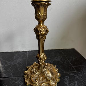 Vintage Solid Brass Candlestick, Ornate Rococo Revival 10” Candle Holder, Heavy Baroque Style Décor, Gift for Antique Home Lover - j