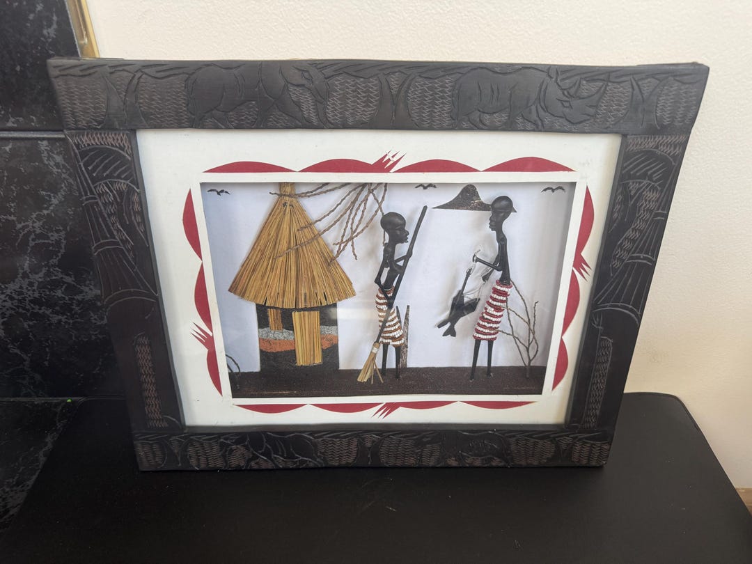 Hand Carved African Shadow Box Wall Art, Tribal Village Scene Diorama ...