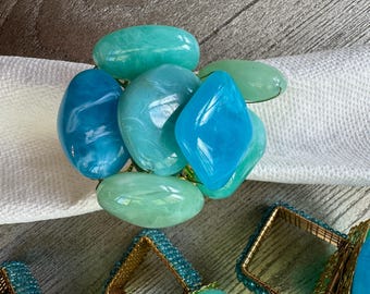 Vintage KIM SEYBERT Seafood Spider Sea Stone Glass Beaded Napkin Rings Set of 4 Funky Fun Gift - k