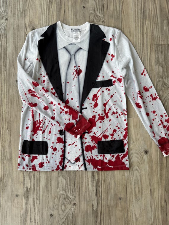 bloody dress shirt Mens Small Faux Real Brand Halloween Bloody Murder Shirt and Tie New No Tag  - K